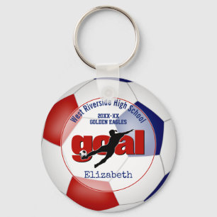 blue red girls soccer goal team spirit sports key ring