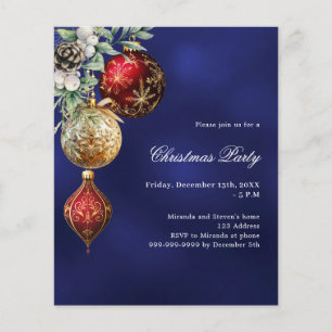 Blue red gold baubles Christmas Party invitation