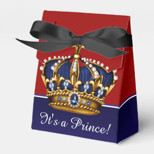 Blue Red Gold Crown Little Prince Boy Baby Shower Favour Box
