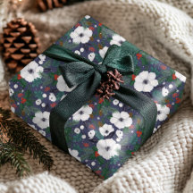 Blue Red Green Christmas Floral Winter Pattern