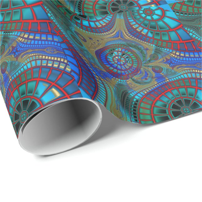 Blue Red Green Fractals Modern Art Wrapping Paper (Roll Corner)