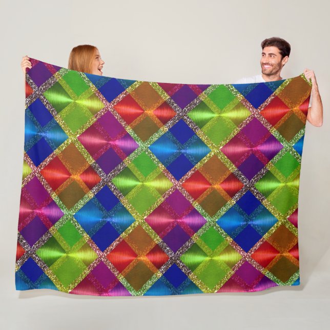 Blue Red Green Glitter Plaid Design Fleece Blanket (In Situ)
