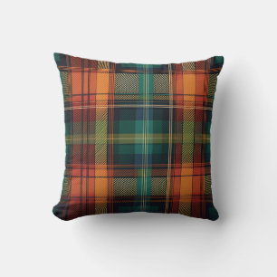 Blue Red Green Orange Holiday Plaid Cushion