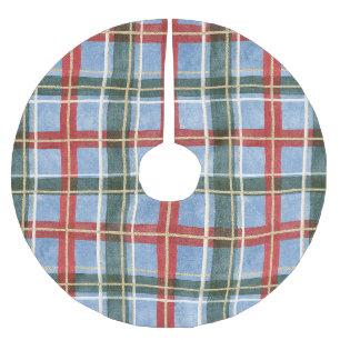 Blue Red Green Plaid Christmas Brushed Polyester Tree Skirt