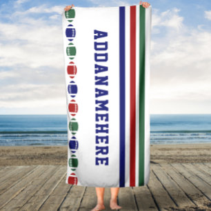Blue Red Green Stripes Football Custom Bath Towel