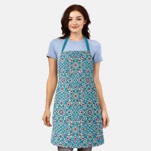 Blue Red Green White Portuguese Azulejo Pattern Apron