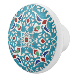 Blue Red Green White Portuguese Azulejo Pattern Ceramic Knob