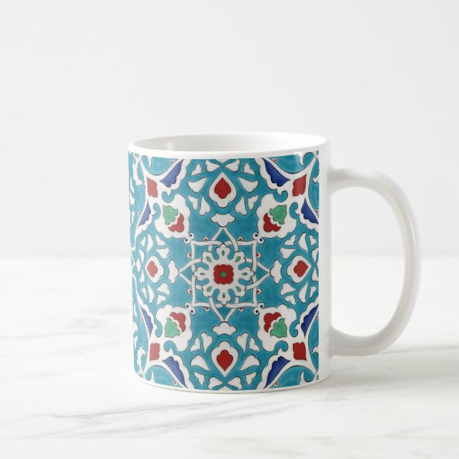 Blue Red Green White Portuguese Azulejo Pattern Coffee Mug (Right)