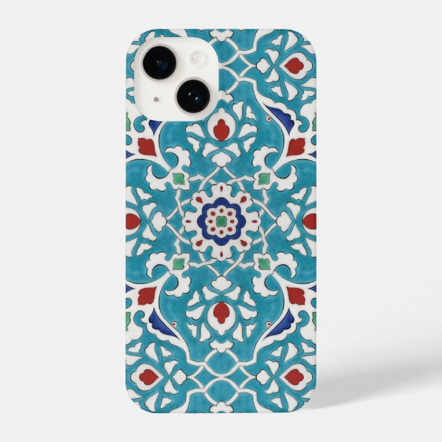 Blue Red Green White Portuguese Azulejo Pattern iPhone Case (Back)
