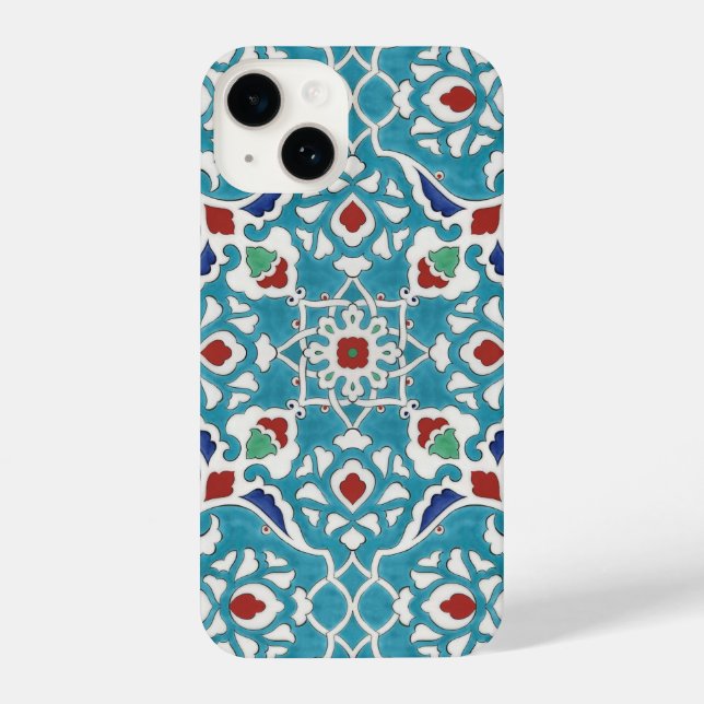 Blue Red Green White Portuguese Azulejo Pattern iPhone Case (Back)