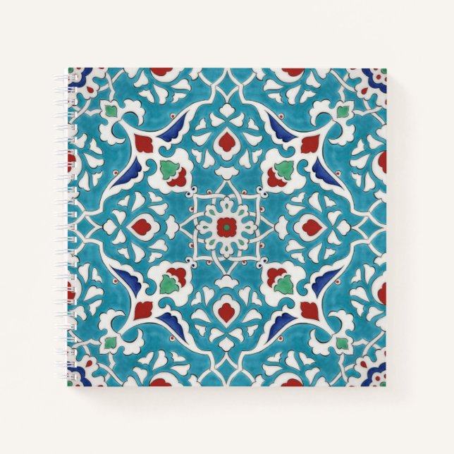 Blue Red Green White Portuguese Azulejo Pattern Notebook (Front)