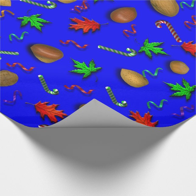 Blue Red Green Yellow Candy Cane Christmas Holiday Wrapping Paper (Corner)