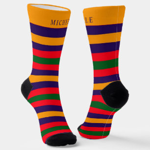 Blue Red Green Yellow  Striped For Custom Name  Socks