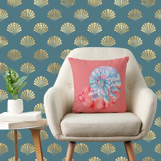 Blue Red Grey Nautilus on Coral Cushion (Creator Uploaded)