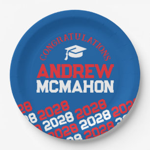 Blue & Red Half Repeat Grad Personalised Paper Plate