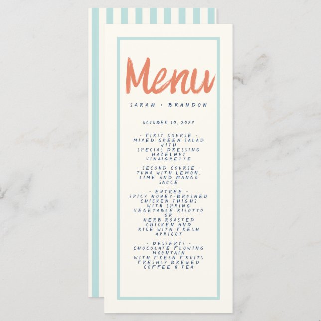 Blue Red Handwriting Typography Retro Wedding Menu (Front/Back)