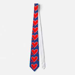 blue red hearts valentines day mens neck tie