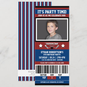 Blue/Red Hockey Ticket Birthday Party Invitation