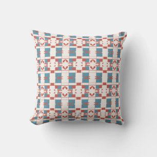 Blue Red Mediterranean Chequerboard Small Tiles Cushion
