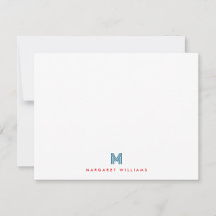 Blue Red Modern Art Deco Monogram Personalised Card