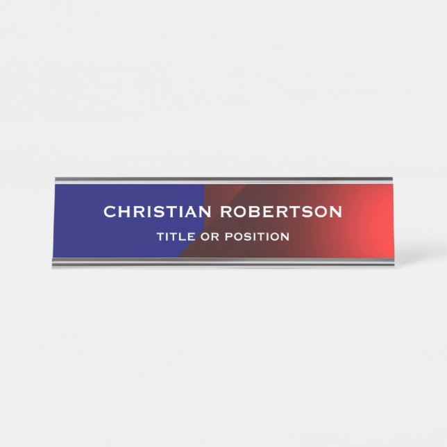 Blue Red Modern Simple Plain Business Desk Name Plate (Front)