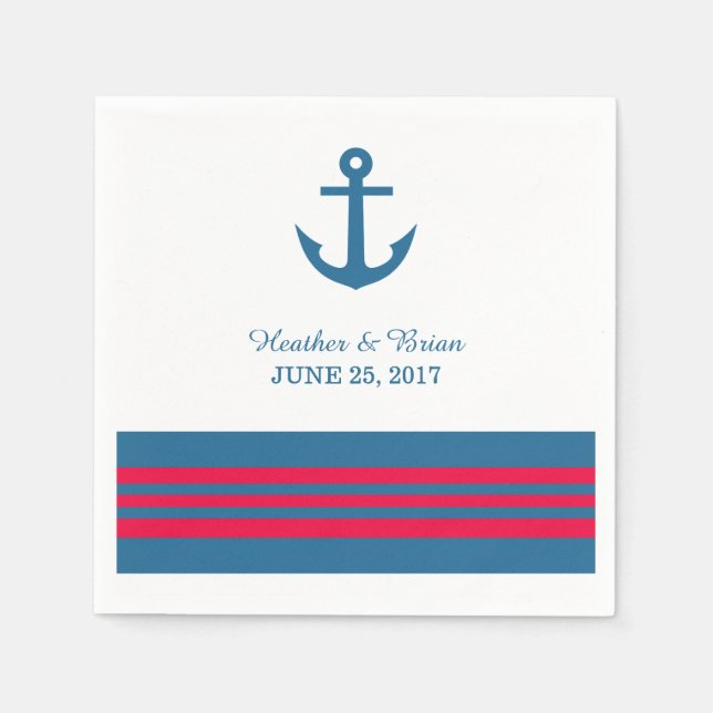 Blue Red Nautical Anchor Paper Napkins (Front)