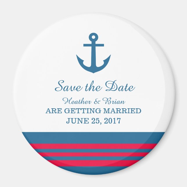 Blue Red Nautical Anchor Save the Date Magnet (Front)