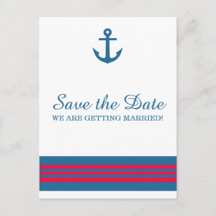 Blue Red Nautical Anchor Save the Date Postcard