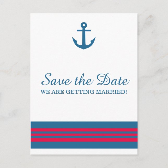Blue Red Nautical Anchor Save the Date Postcard (Front)