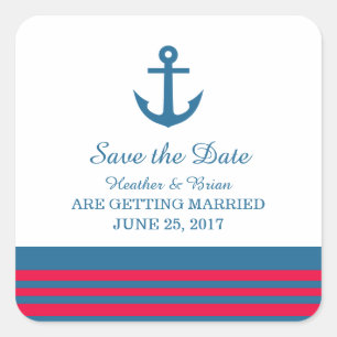 Blue Red Nautical Anchor Save the Date Stickers