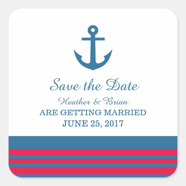 Blue Red Nautical Anchor Save the Date Stickers (Front)