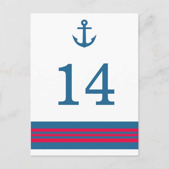 Blue Red Nautical Anchor Table Number Postcard (Front)