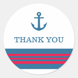 Blue Red Nautical Anchor Thank You Stickers