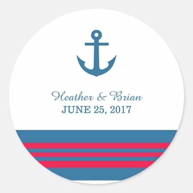 Blue Red Nautical Anchor Wedding Stickers (Front)