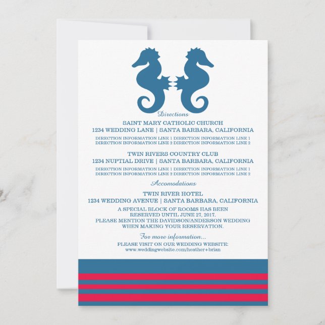 Blue Red Nautical Seahorse Information Card (Front)