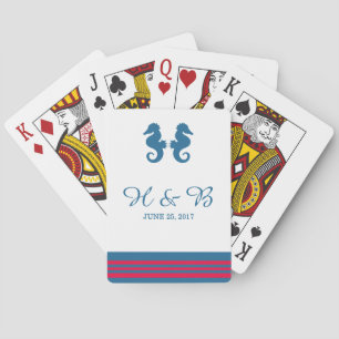 Blue Red Nautical Seahorse Playing Cards