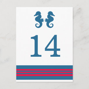 Blue Red Nautical Seahorse Table Postcard