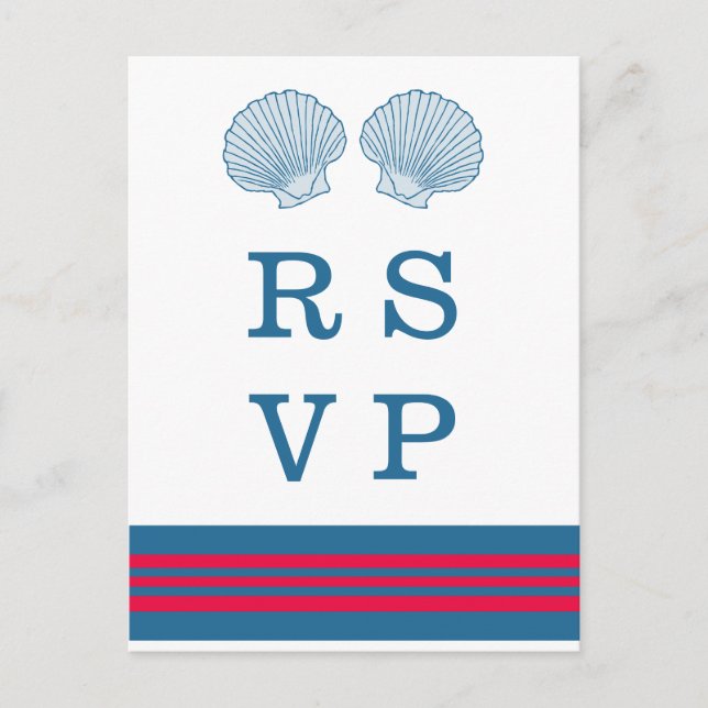 Blue Red Nautical Seashells RSVP Postcard (Front)