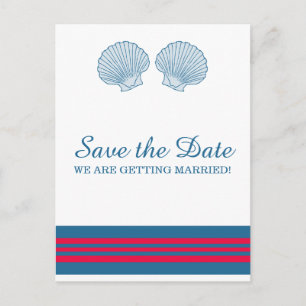 Blue Red Nautical Seashells Save the Date Announcement Postcard