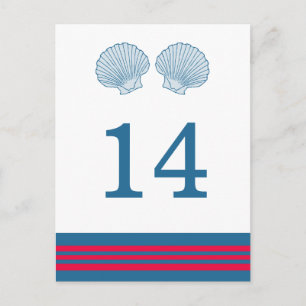 Blue Red Nautical Seashells Table Postcard