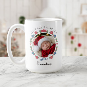 Blue Red Nordic Folk Photo 1st Christmas Grandma Coffee Mug
