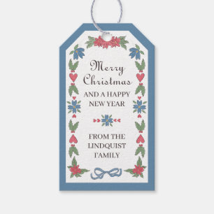 Blue Red Nordic Frame Merry Christmas Gift Tags