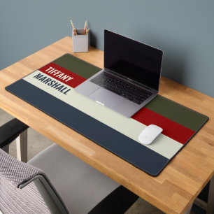 Blue Red & Olive Brown Stripes Pattern  Desk Mat
