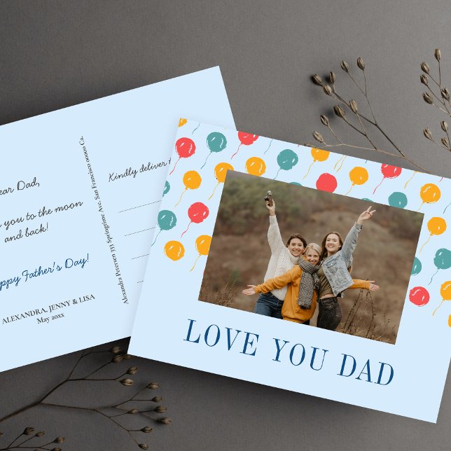 Blue red orange balloons custom photo Father's Day Holiday Postcard (Creator Uploaded)