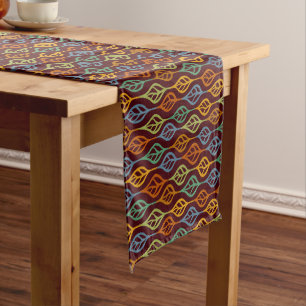 Blue Red Orange Green Teal Fall Leaves Pattern Short Table Runner
