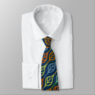 Blue Red Orange Green Teal Fall Leaves Pattern Tie