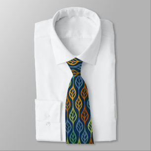 Blue Red Orange Green Teal Fall Leaves Pattern Tie