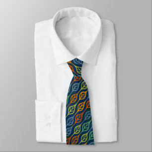 Blue Red Orange Green Teal Fall Leaves Pattern Tie