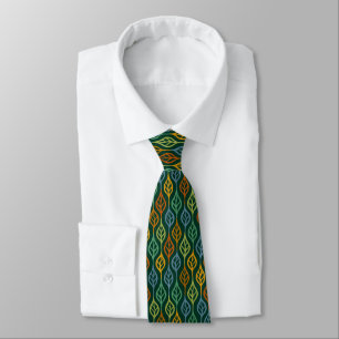 Blue Red Orange Green Teal Fall Leaves Pattern Tie