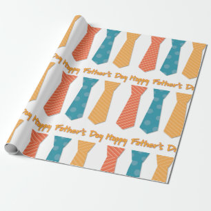 Blue Red Orange Stripes Ties Happy Father's Day Wrapping Paper